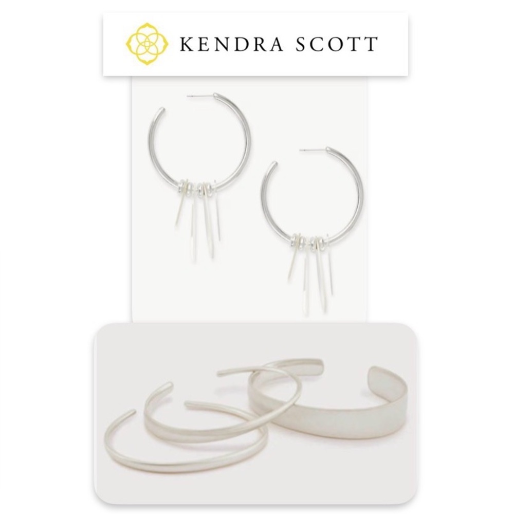Lot of 2x [Kendra Scott] Gaby Hoop Earrings & Tiana Bracelet Set, Bright Silver